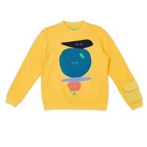 Cash App Yellow Stacks Cartoon Faces Fuzzy Pocket Sweatshirt Sweater Size XS